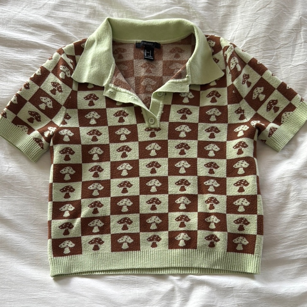 Forever 21 Print Knit Crop Top in Green and Brown